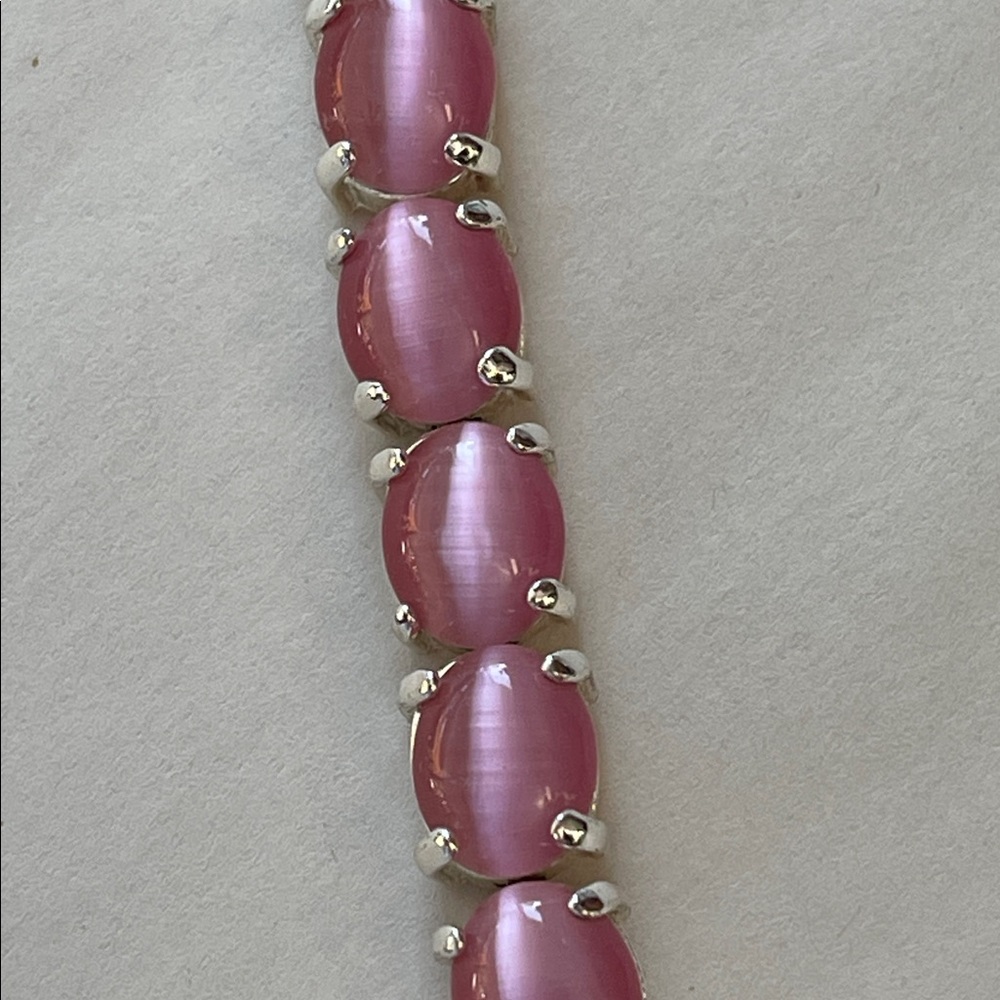 Avon 9” Silver Tone Bracelet | Pink Cabochon Stones | October Birthstone Jewelry